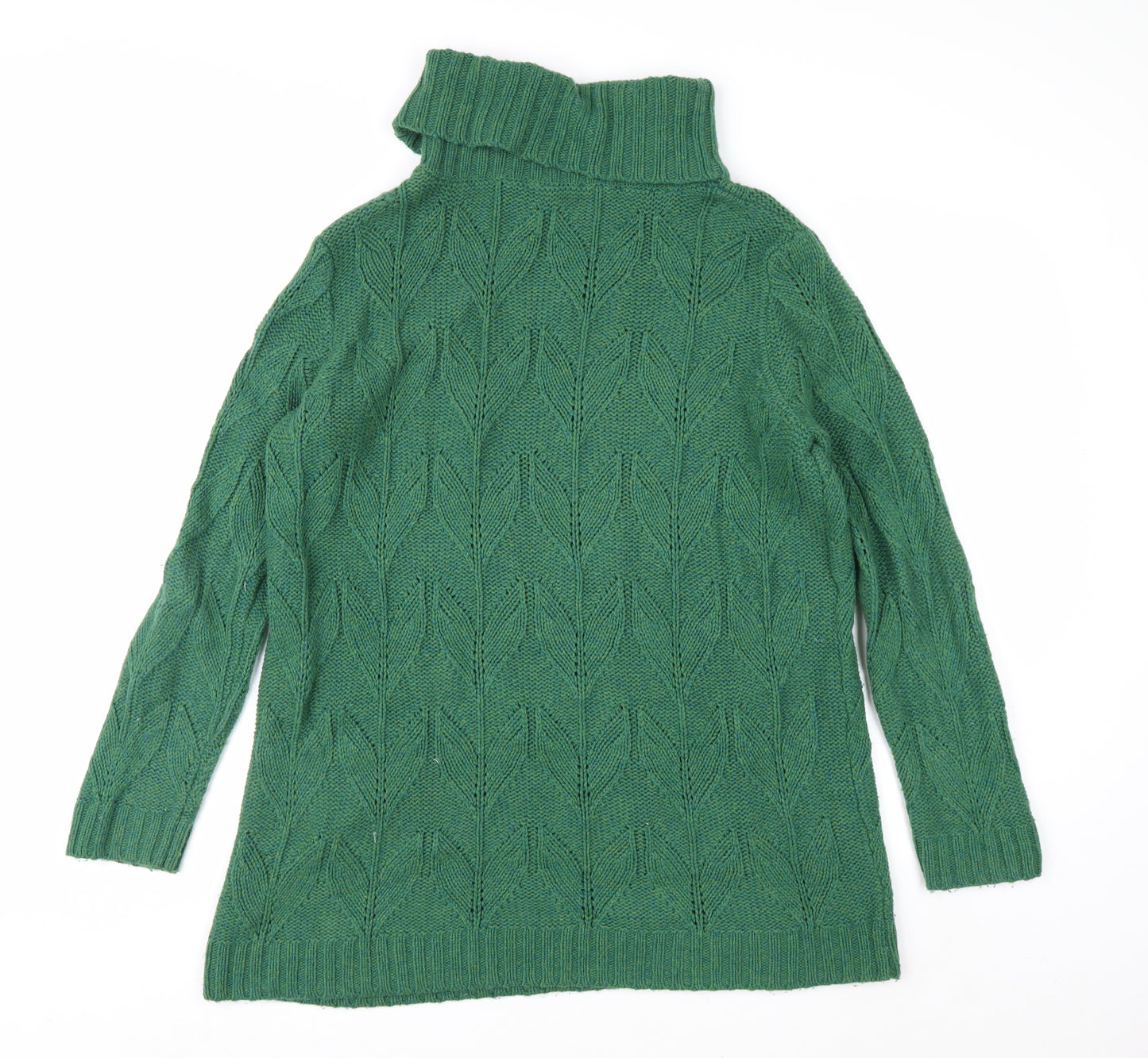 Seasalt Cornwall Women Green Roll Neck Cable-Knit Jumper UK 14