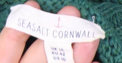 Seasalt Cornwall Women Green Roll Neck Cable-Knit Jumper UK 14