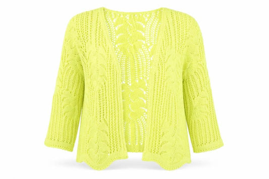Front view of Stock Shop Women's Yellow Open Knit Cardigan S Acrylic