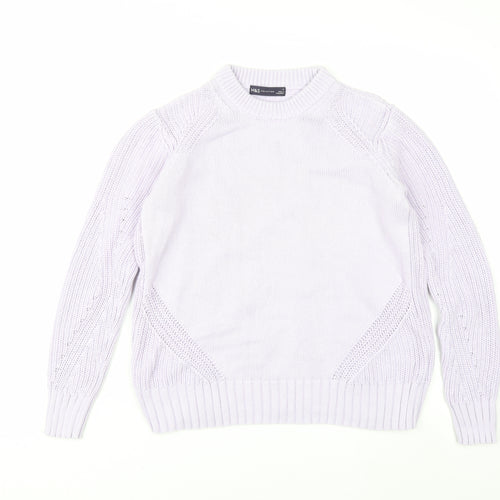 Marks and Spencer Women Lilac Cotton Knit Crew Neck Jumper Small