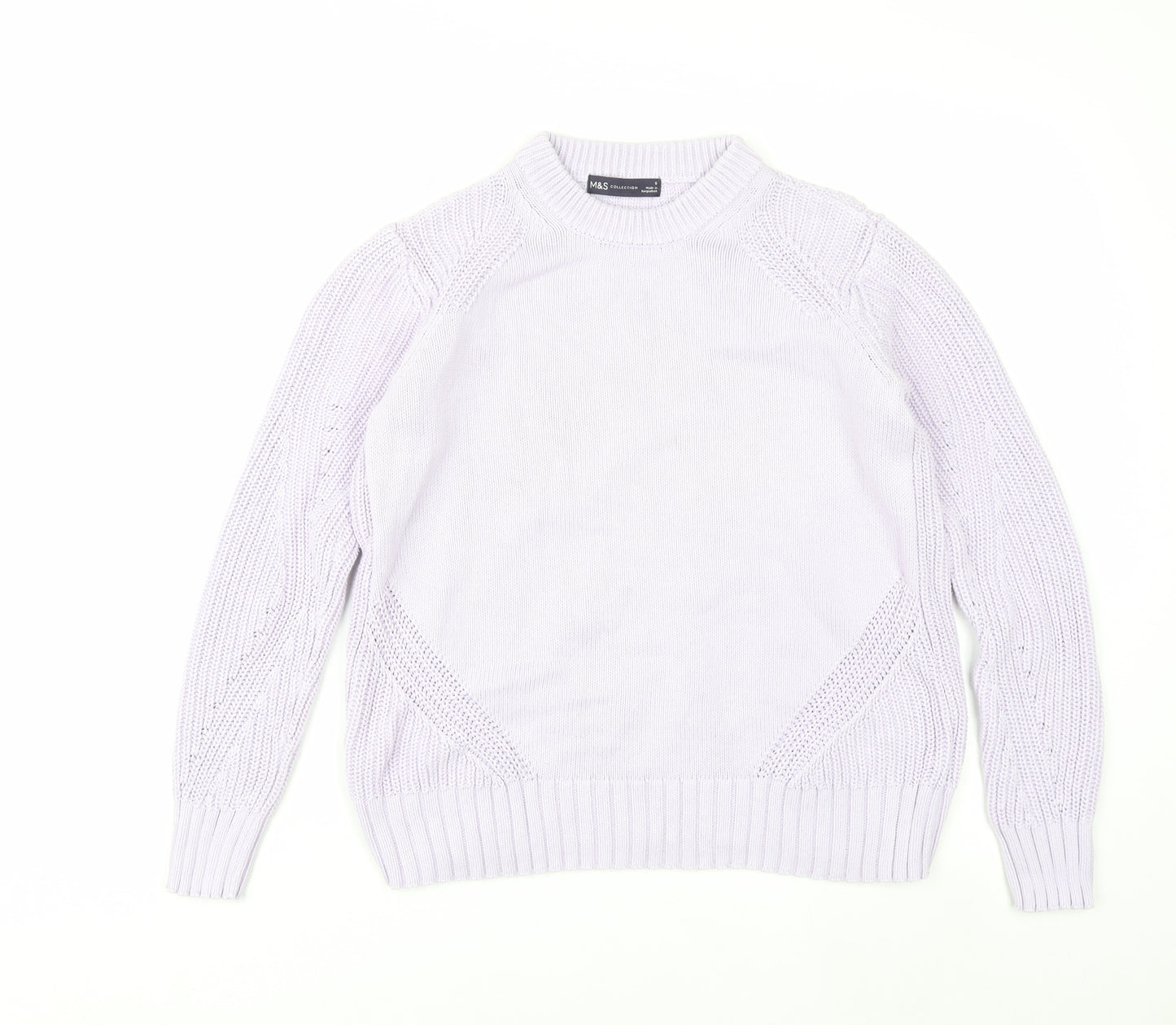 Marks and Spencer Women Lilac Cotton Knit Crew Neck Jumper Small