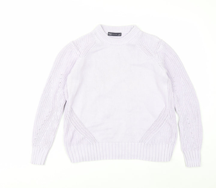 Marks and Spencer Women Lilac Cotton Knit Crew Neck Jumper Small