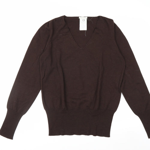 MaxMara Women Brown V-Neck Wool Pullover Jumper XL