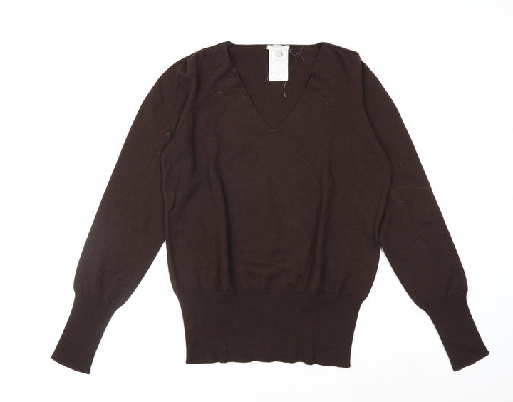 MaxMara Women Brown V-Neck Wool Pullover Jumper XL
