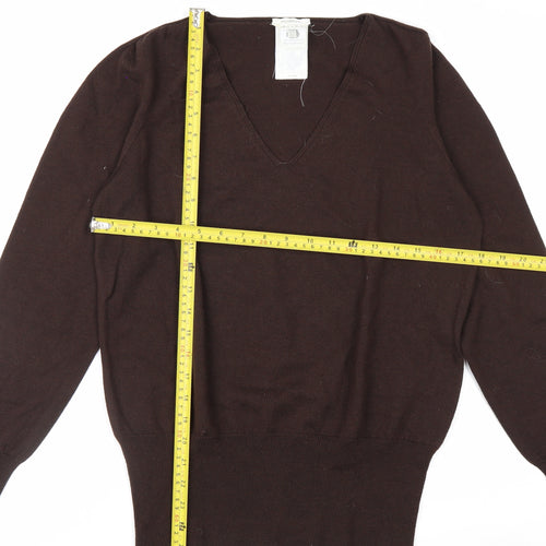 MaxMara Women Brown V-Neck Wool Pullover Jumper XL