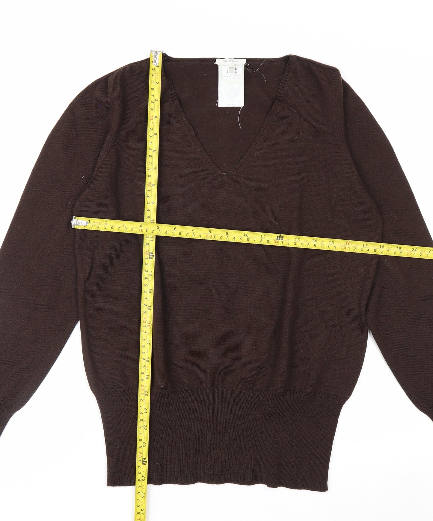 MaxMara Women Brown V-Neck Wool Pullover Jumper XL