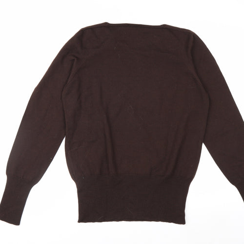 MaxMara Women Brown V-Neck Wool Pullover Jumper XL