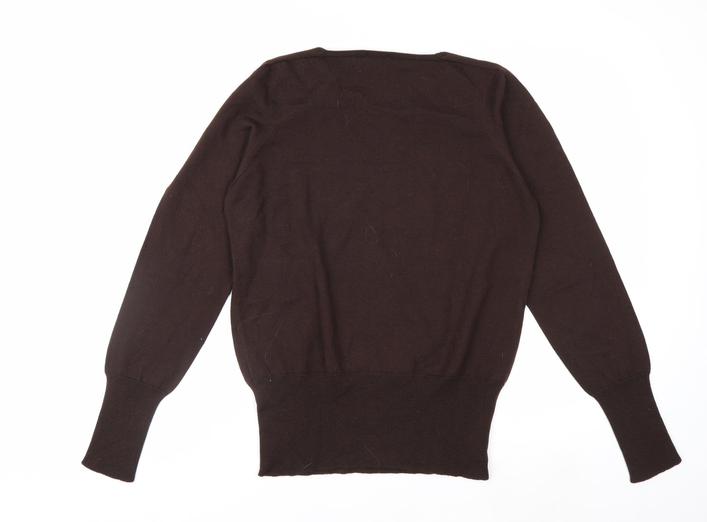 MaxMara Women Brown V-Neck Wool Pullover Jumper XL