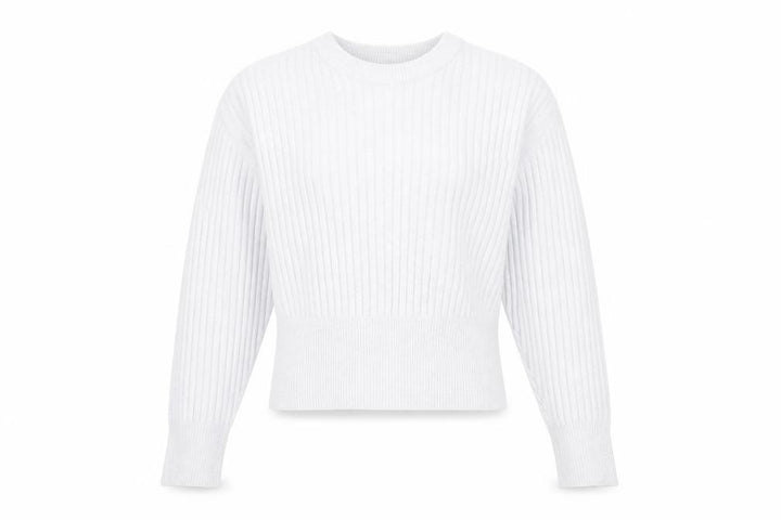 Pull&Bear Women's Grey Ribbed Knit Slim Fit Crew Neck Jumper Size S
