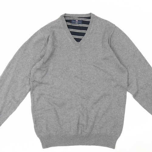 Marks and Spencer Men’s Grey V-Neck Cotton Pullover Jumper S