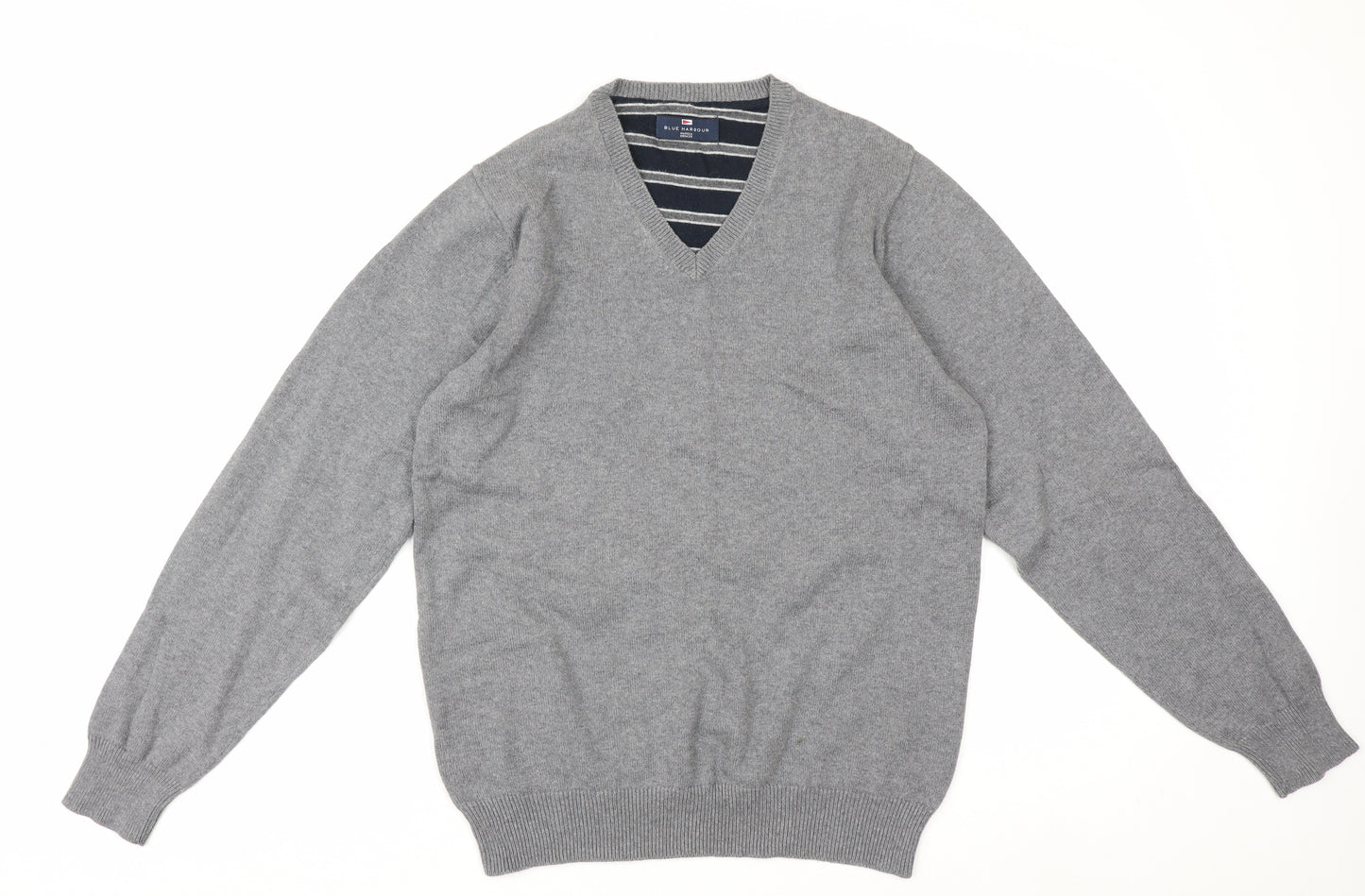 Marks and Spencer Men’s Grey V-Neck Cotton Pullover Jumper S