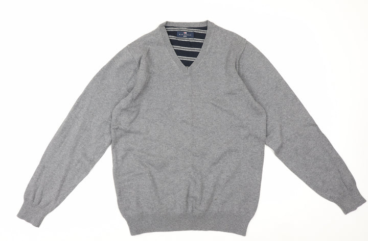 Marks and Spencer Men’s Grey V-Neck Cotton Pullover Jumper S
