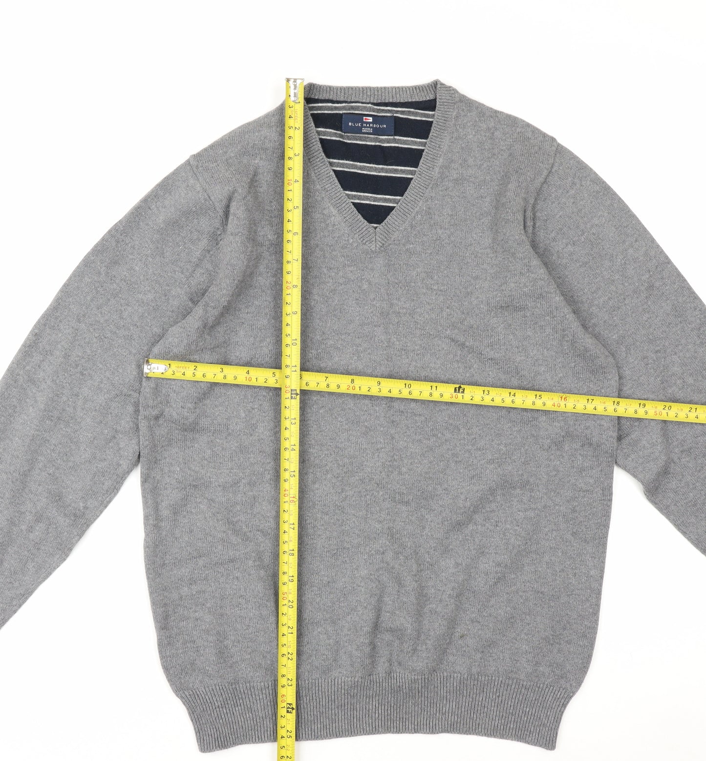 Marks and Spencer Men’s Grey V-Neck Cotton Pullover Jumper S