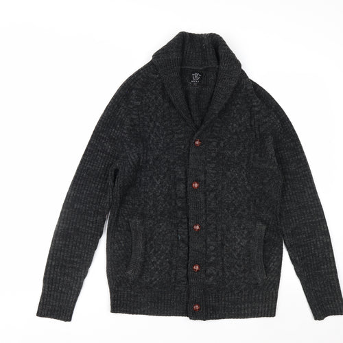Next Men Grey Cable Knit Shawl Collar Cardigan Jumper M