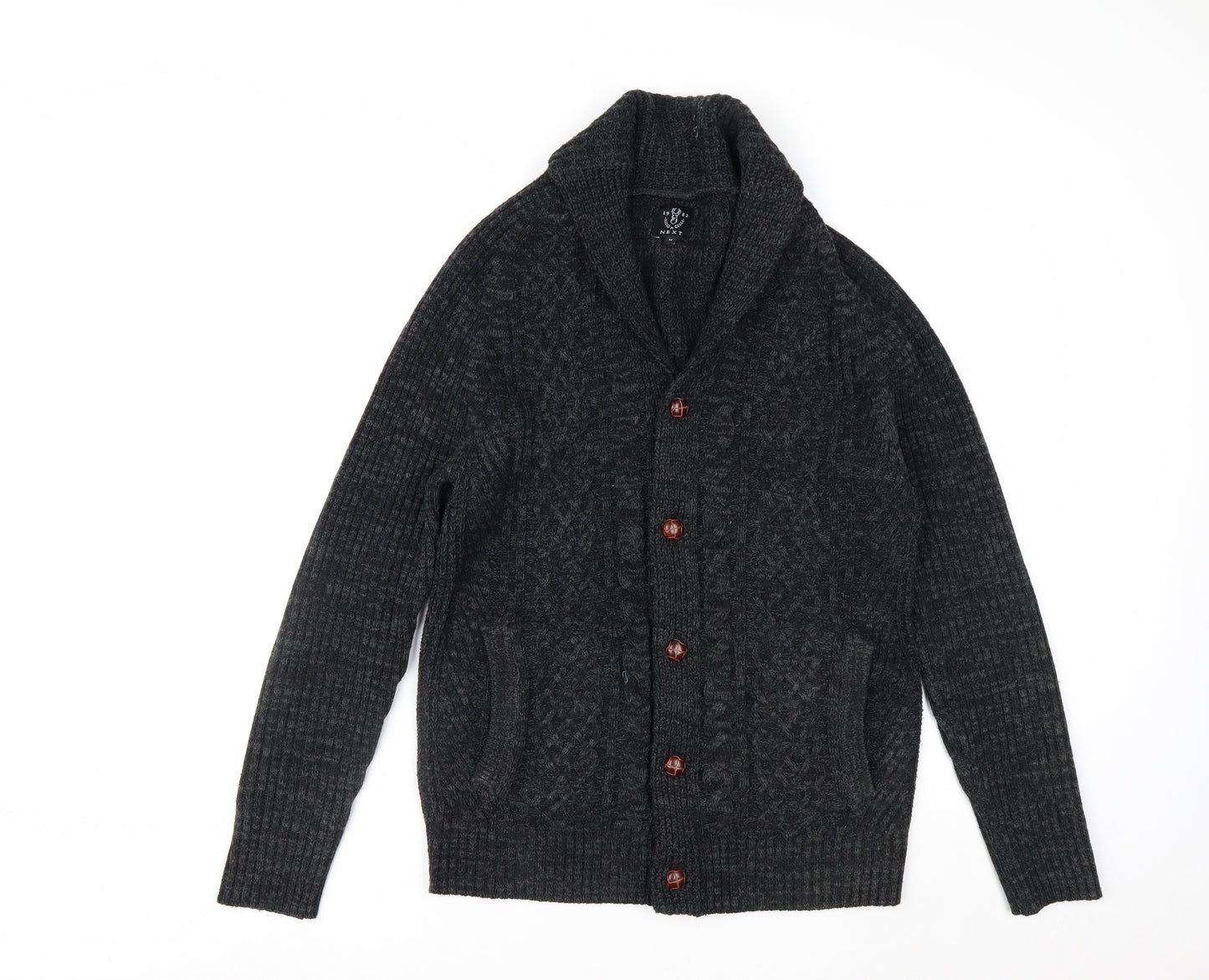 Next Men Grey Cable Knit Shawl Collar Cardigan Jumper M