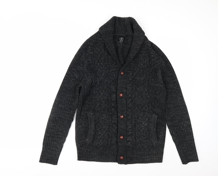Next Men Grey Cable Knit Shawl Collar Cardigan Jumper M