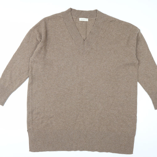 Woolovers Womens Beige XL V-Neck Cashmere Merino Wool Jumper