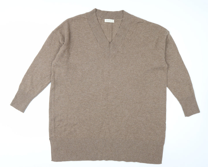 Woolovers Womens Beige XL V-Neck Cashmere Merino Wool Jumper