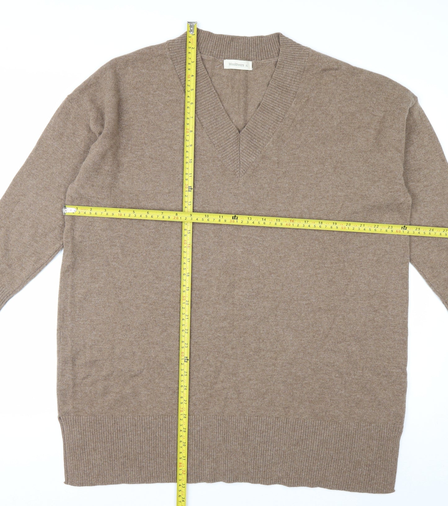 Woolovers Womens Beige XL V-Neck Cashmere Merino Wool Jumper