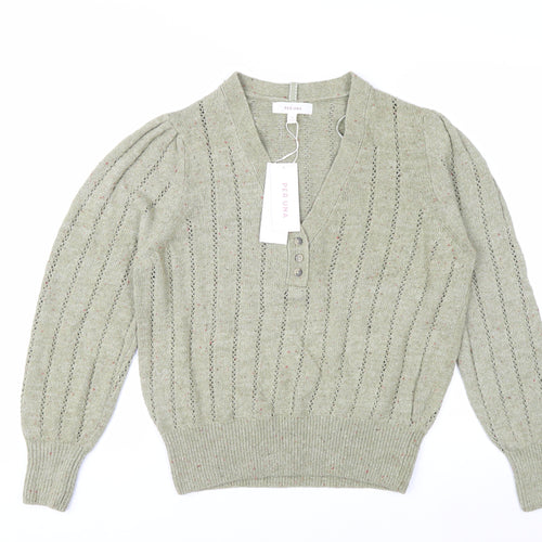 Marks and Spencer Per Una Green Cotton Henley Jumper Women’s Size 14