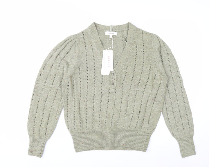 Marks and Spencer Per Una Green Cotton Henley Jumper Women’s Size 14
