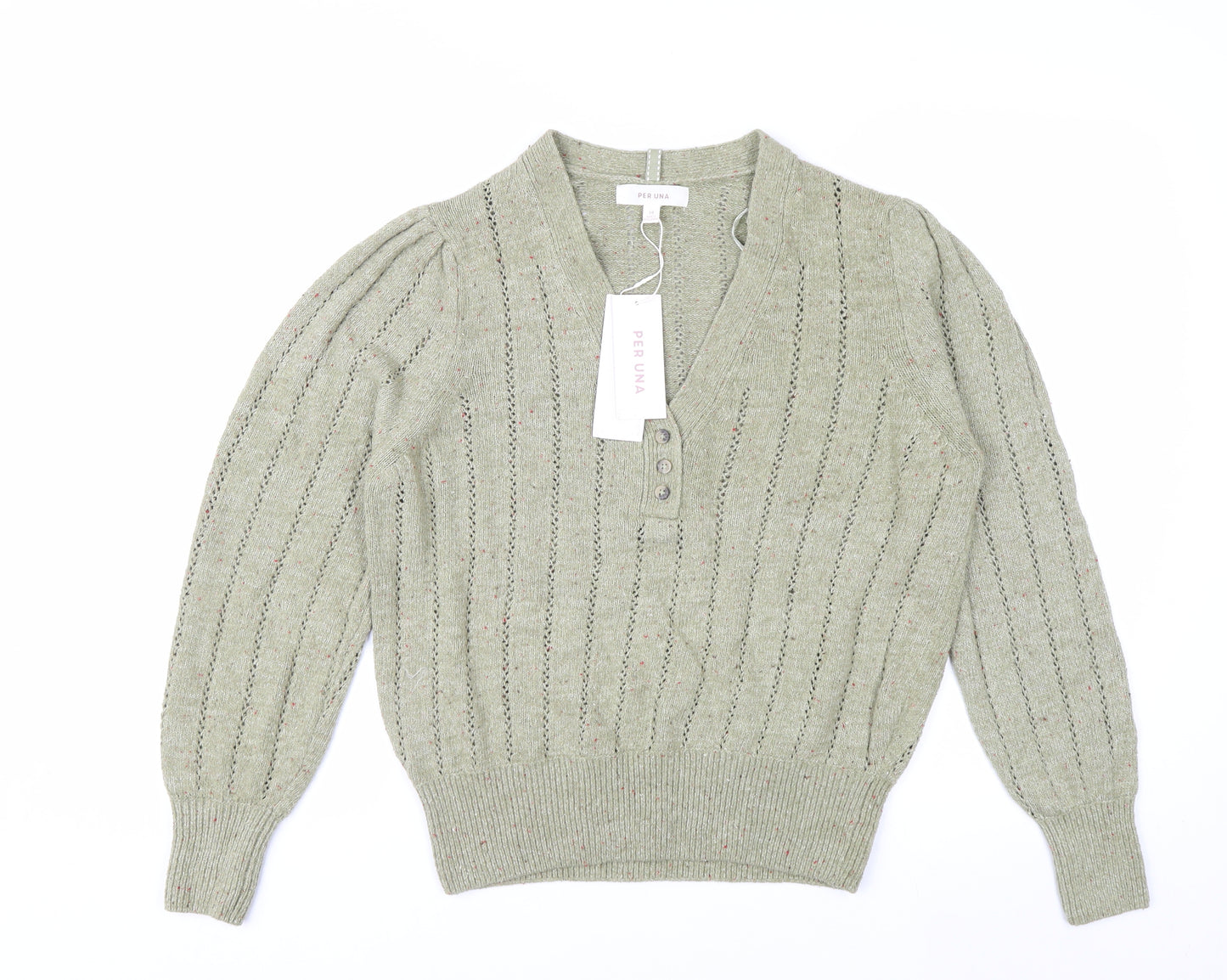 Marks and Spencer Per Una Green Cotton Henley Jumper Women’s Size 14