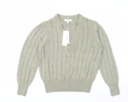Marks and Spencer Per Una Green Cotton Henley Jumper Women’s Size 14