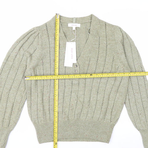 Marks and Spencer Per Una Green Cotton Henley Jumper Women’s Size 14