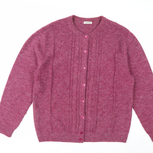Damart Women's Purple Cable-Knit Cardigan L 18/20 Acrylic Blend