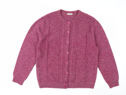 Front view of Damart Women's Purple Cable-Knit Cardigan L 18/20 Acrylic Blend