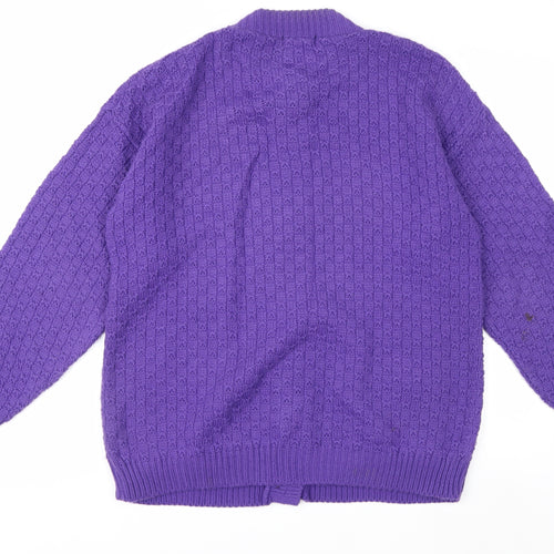 Insight Women Purple Cable Knit Cardigan M Acrylic Crew Neck