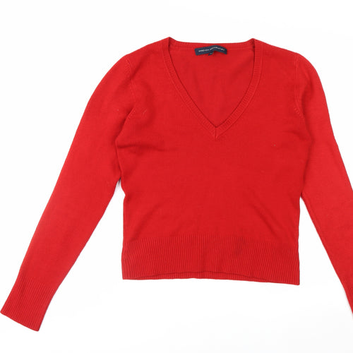 French Connection Women's Red V-Neck Long Sleeve Pullover Jumper M