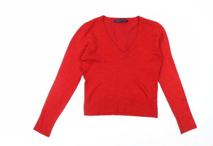 French Connection Women's Red V-Neck Long Sleeve Pullover Jumper M
