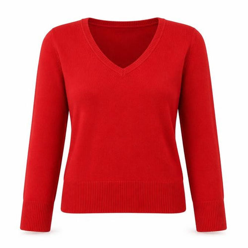 French Connection Women's Red V-Neck Long Sleeve Pullover Jumper M
