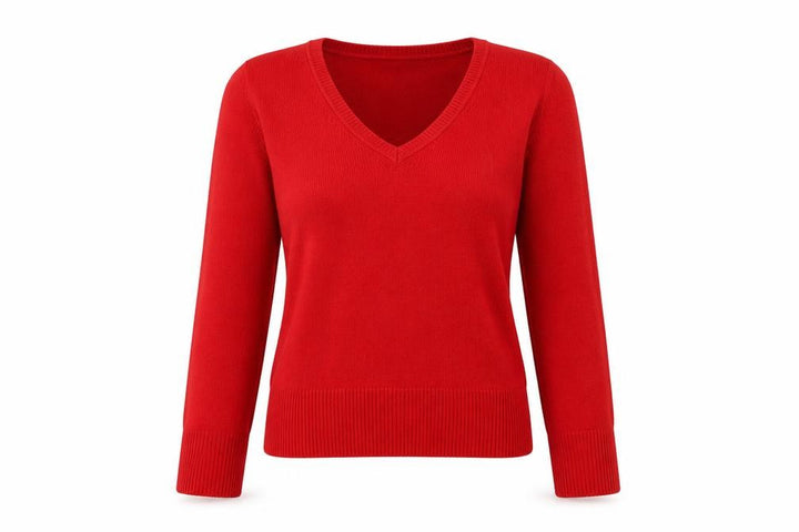 French Connection Women's Red V-Neck Long Sleeve Pullover Jumper M