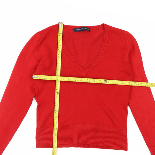 French Connection Women's Red V-Neck Long Sleeve Pullover Jumper M