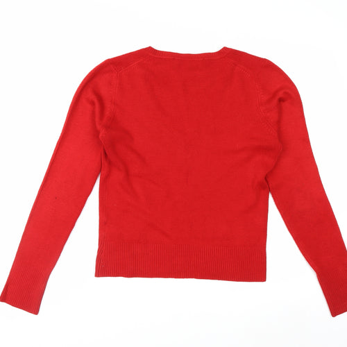 French Connection Women's Red V-Neck Long Sleeve Pullover Jumper M