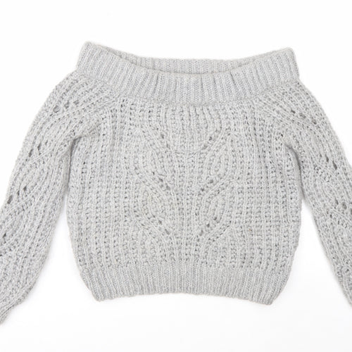 River Island Women's Grey Chunky Knit Boat Neck Jumper UK 8
