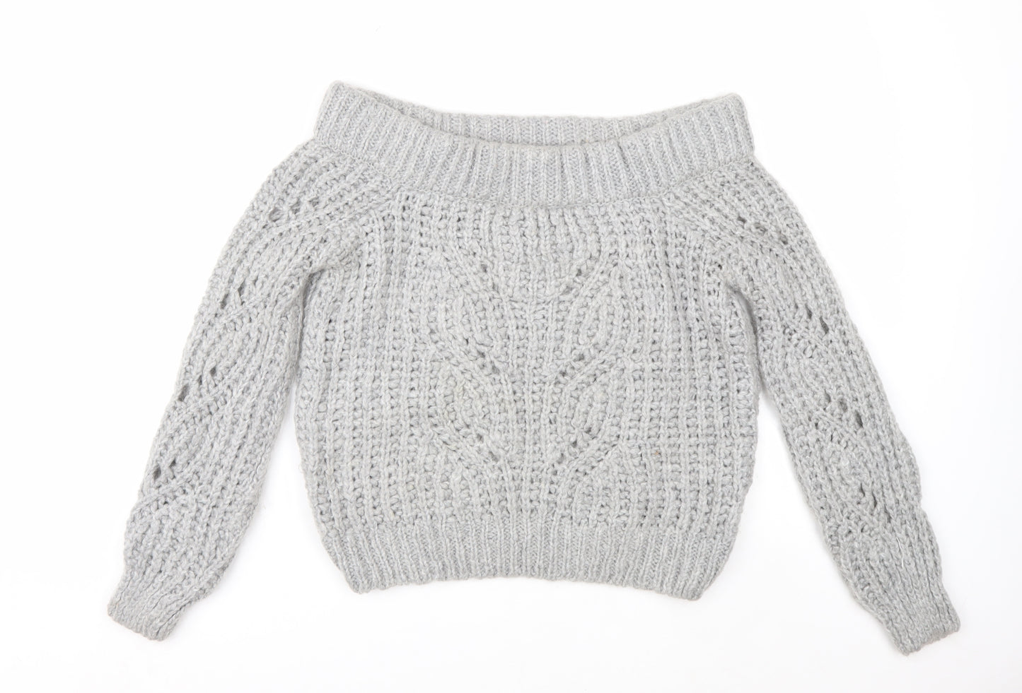 River Island Women's Grey Chunky Knit Boat Neck Jumper UK 8