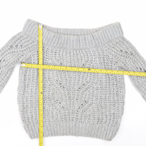 River Island Women's Grey Chunky Knit Boat Neck Jumper UK 8