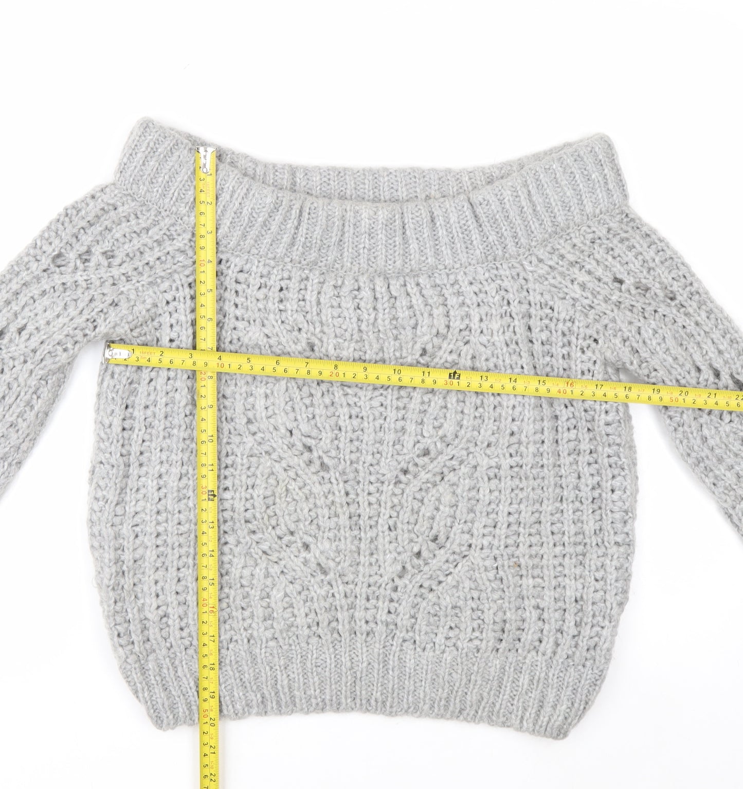 River Island Women's Grey Chunky Knit Boat Neck Jumper UK 8