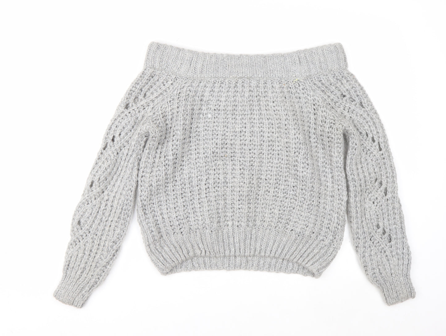 River Island Women's Grey Chunky Knit Boat Neck Jumper UK 8