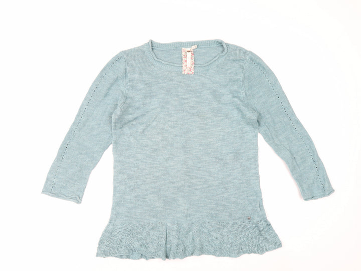 White Stuff Women Blue Linen Cotton Crew Neck Jumper Size 12