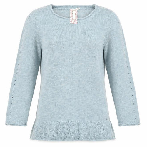 White Stuff Women Blue Linen Cotton Crew Neck Jumper Size 12
