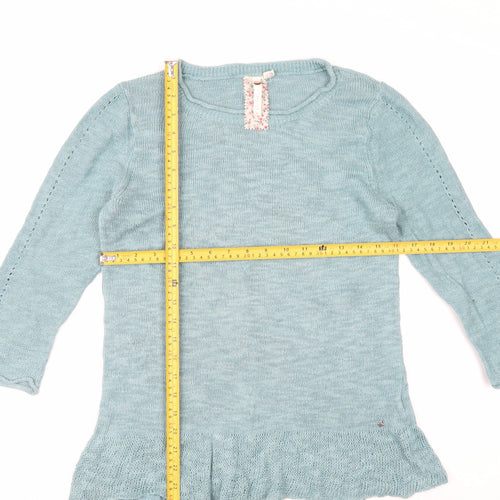 White Stuff Women Blue Linen Cotton Crew Neck Jumper Size 12