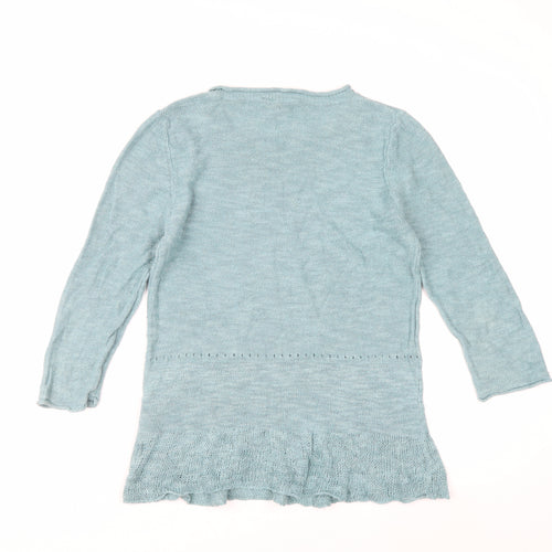 White Stuff Women Blue Linen Cotton Crew Neck Jumper Size 12