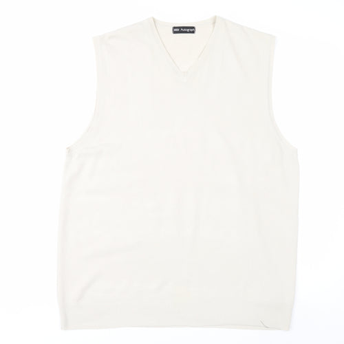 Marks and Spencer Men Ivory V-Neck Knit Acrylic Sleeveless Vest L