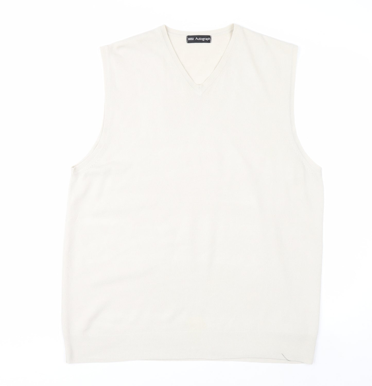 Marks and Spencer Men Ivory V-Neck Knit Acrylic Sleeveless Vest L