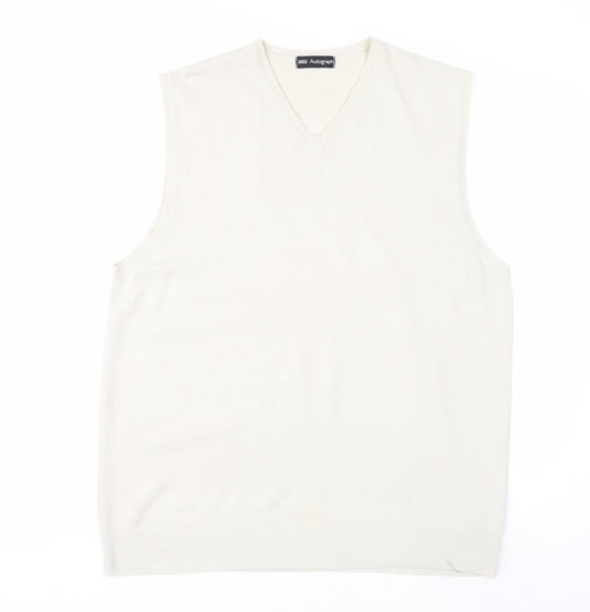 Marks and Spencer Men Ivory V-Neck Knit Acrylic Sleeveless Vest L