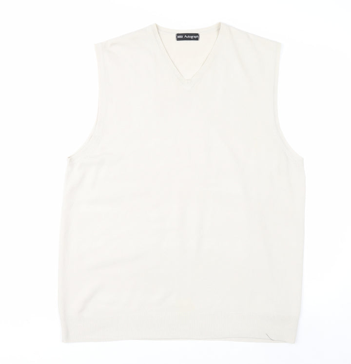 Marks and Spencer Men Ivory V-Neck Knit Acrylic Sleeveless Vest L